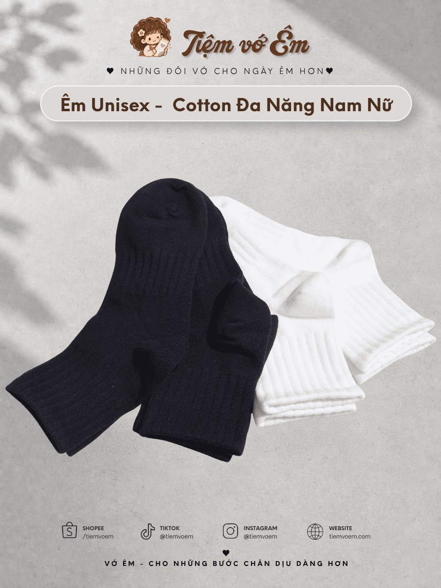Tất Cổ Trung Thể Thao Cotton - Style Basic Unisex