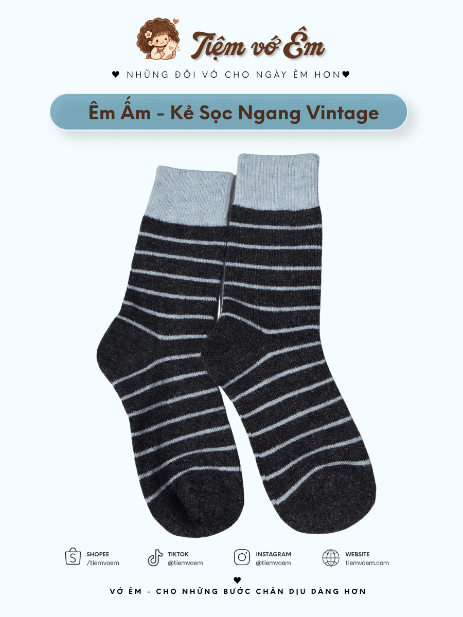 🧦 Vớ Cổ Trung Nữ Kẻ Sọc Ngang Vintage Phối Cổ Khác Màu