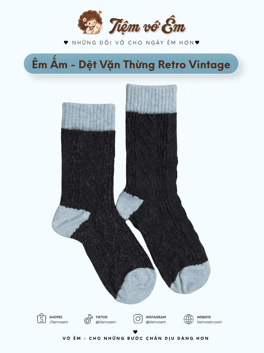 🧶 Vớ Cổ Trung Nữ Dệt Vặn Thừng Phối Màu Retro Vintage