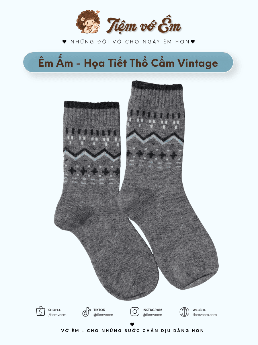 ❄️ Vớ Cổ Trung Nữ Họa Tiết Thổ Cẩm Fair Isle Vintage Warm