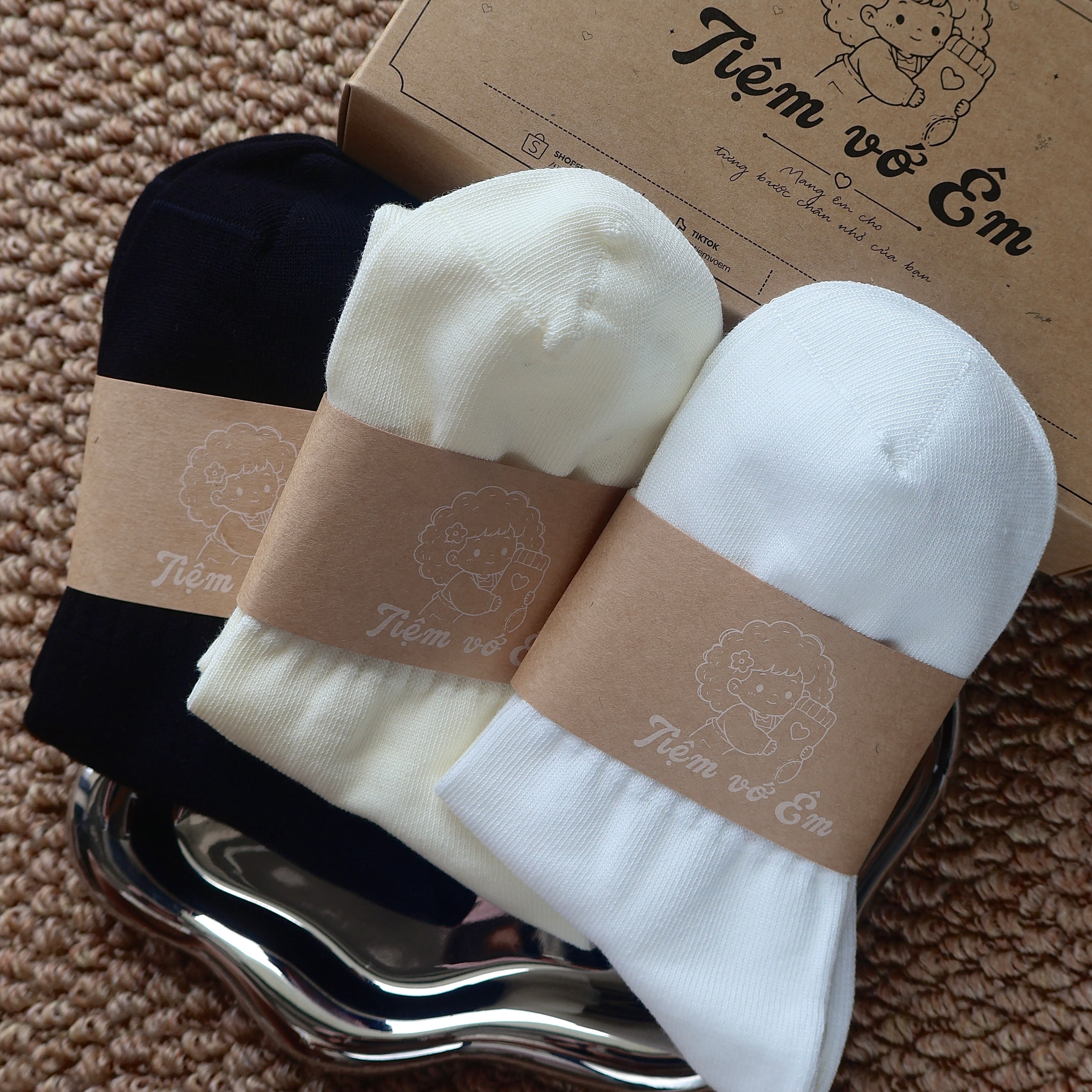 Tất Nữ Cổ Trung Thể Thao Cotton Dệt Gân