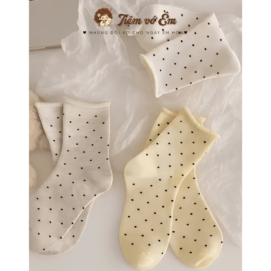Tất Vớ Nữ Cổ Trung - Họa tiết Chấm Bi Nhỏ Vintage
