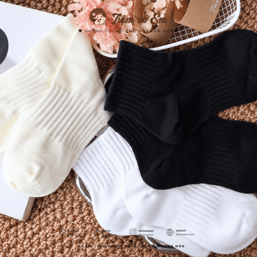 Tất Nữ Cổ Trung Thể Thao Cotton Dệt Gân