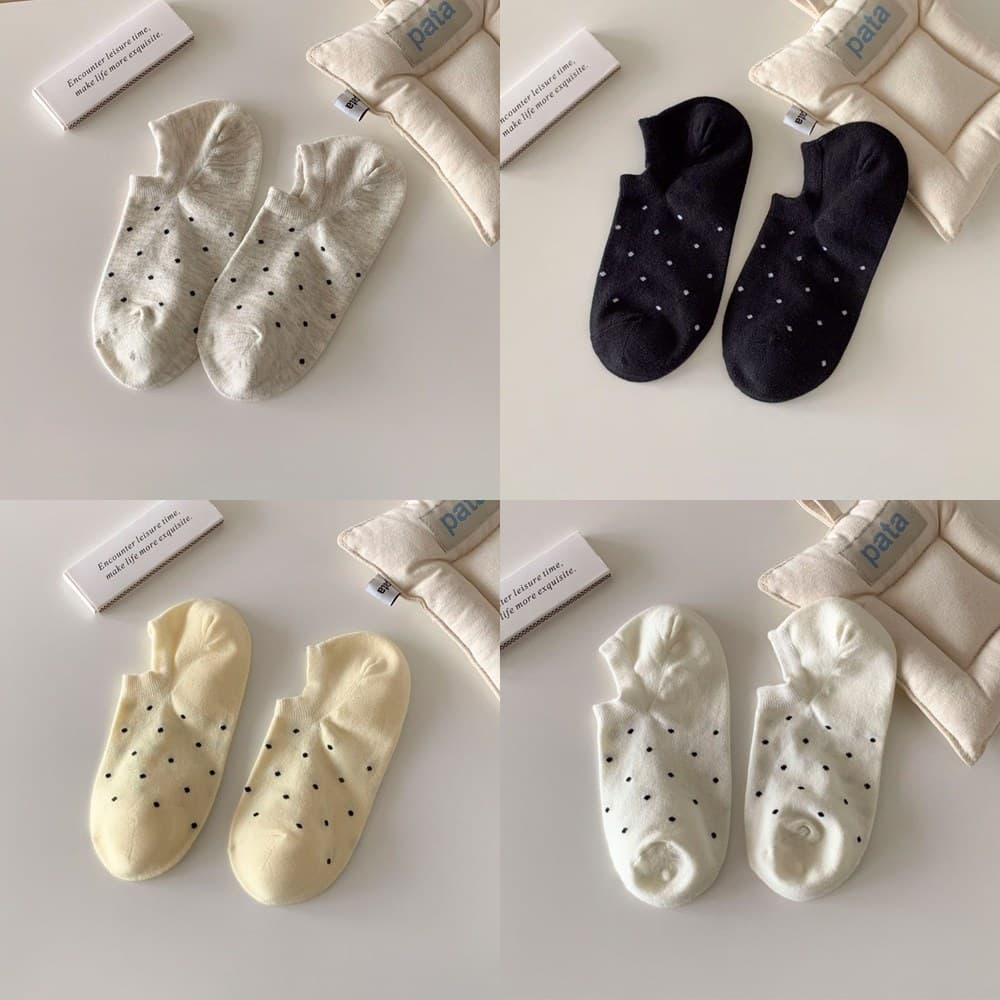 Vớ Lười Cổ Thấp Nữ Chấm Bi Nhỏ - Tất Cotton Chống Tụt Gót Phong Cách Nhật Bản
